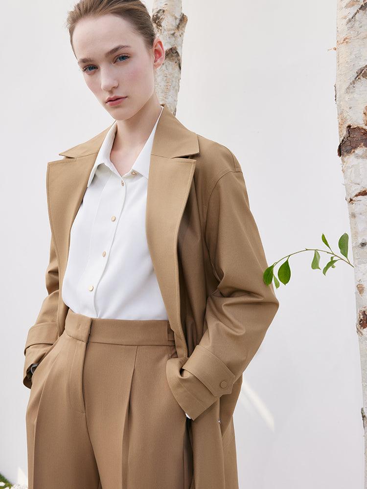 Lapel Khaki Trench Coat GOELIA