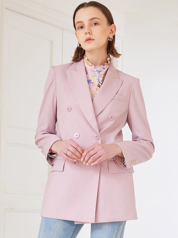 Pink Double-Breasted Worsted Woolen Blazer GOELIA