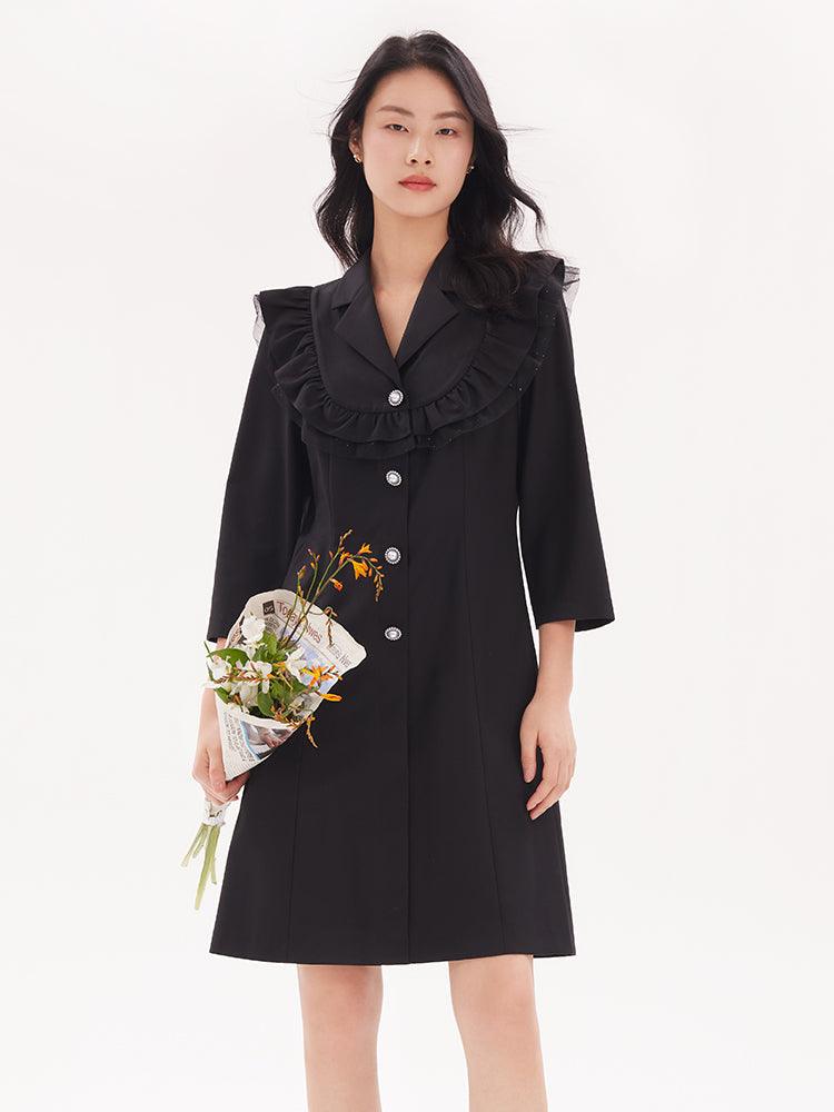 Tailored Collar Three-quarter Sleeve Dress GOELIA