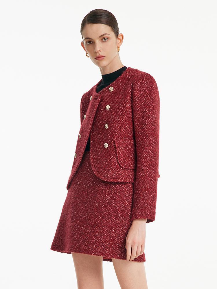 Red Double-Breasted Tweed Crop Jacket GOELIA