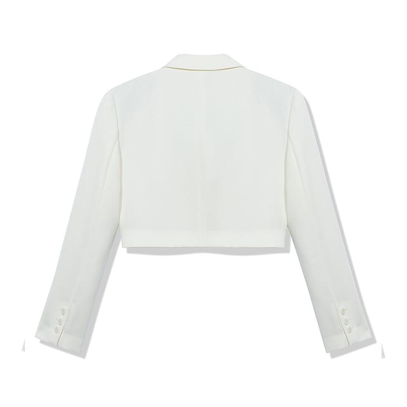 White Worsted Woolen Crop Blazer GOELIA