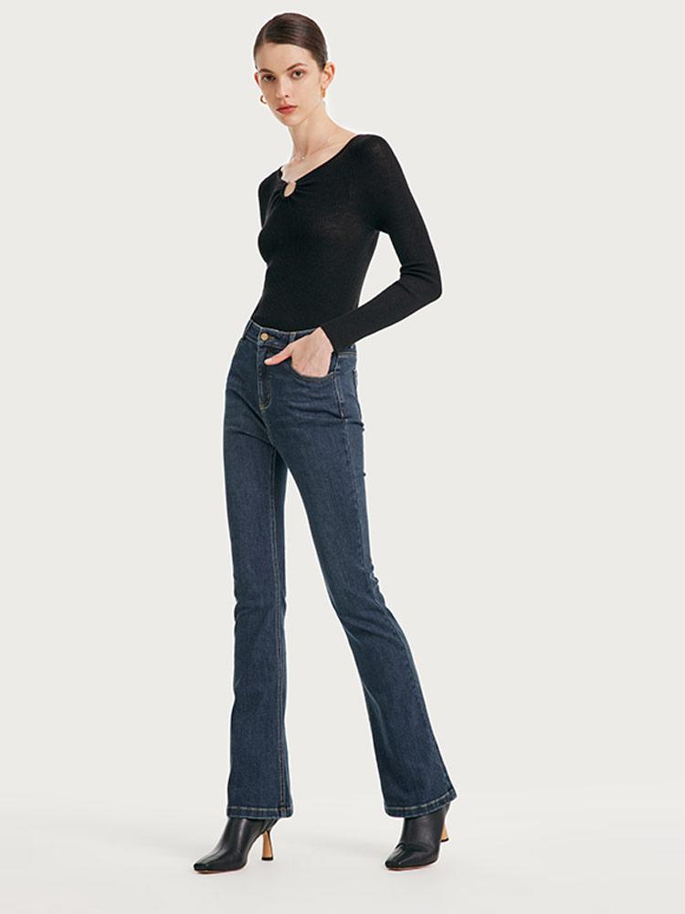 Mulberry Silk Denim Flared Trousers GOELIA