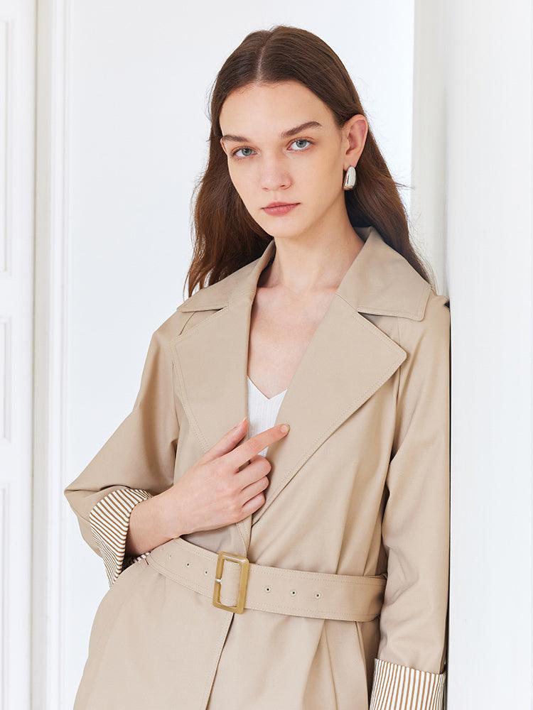 Khaki Striped inside Trench Coat With Belt GOELIA