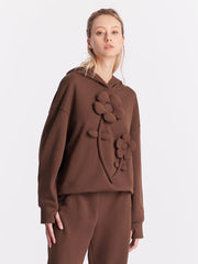 Cocoa Brown 3D Floral Hoodie GOELIA