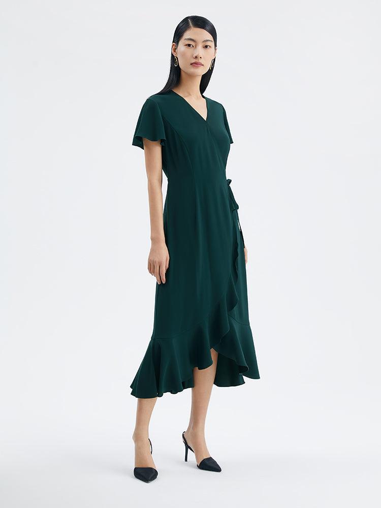 Dark Green Triacetate Wrap Dress GOELIA