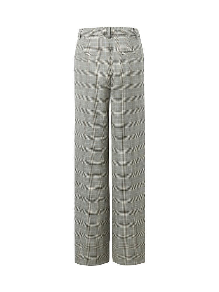 Worsted Wool Plaid Straight Full Length Pants GOELIA