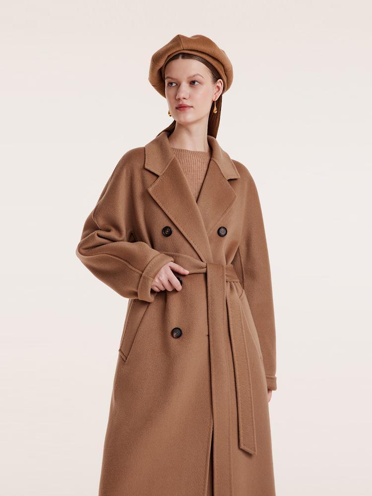 Pure Cashmere Double-Breasted Coat With Beret GOELIA