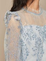 Blue See-Through Mesh Embroidered Dress GOELIA