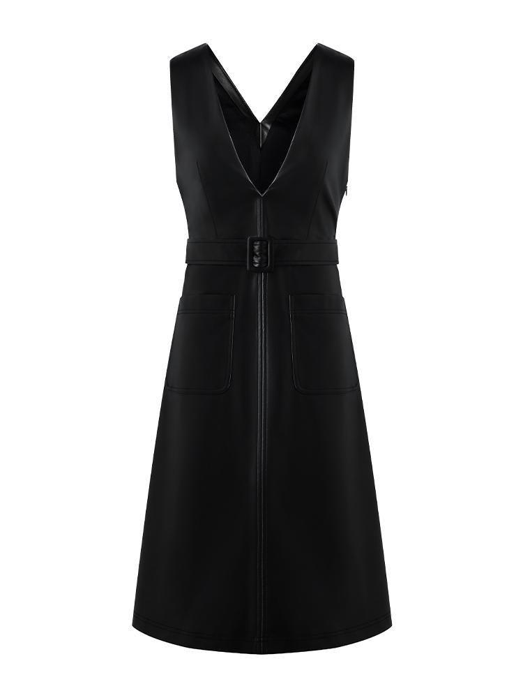 V-neck Vest Dresses With Belt GOELIA