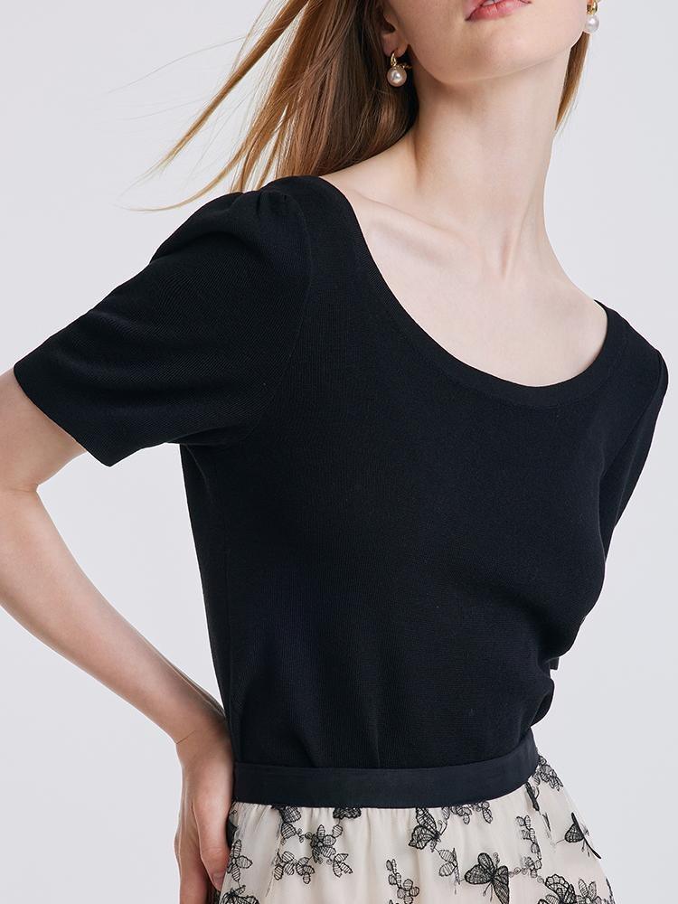 Black Knitted Tops With Bow GOELIA