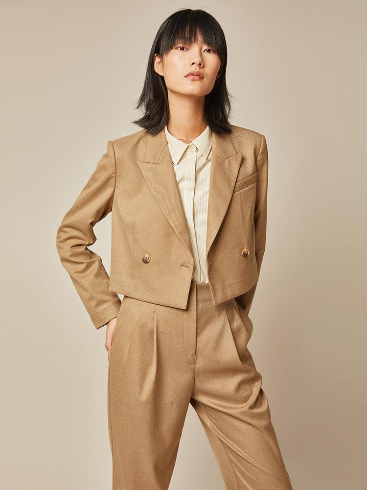 Khaki Crop Blazer GOELIA