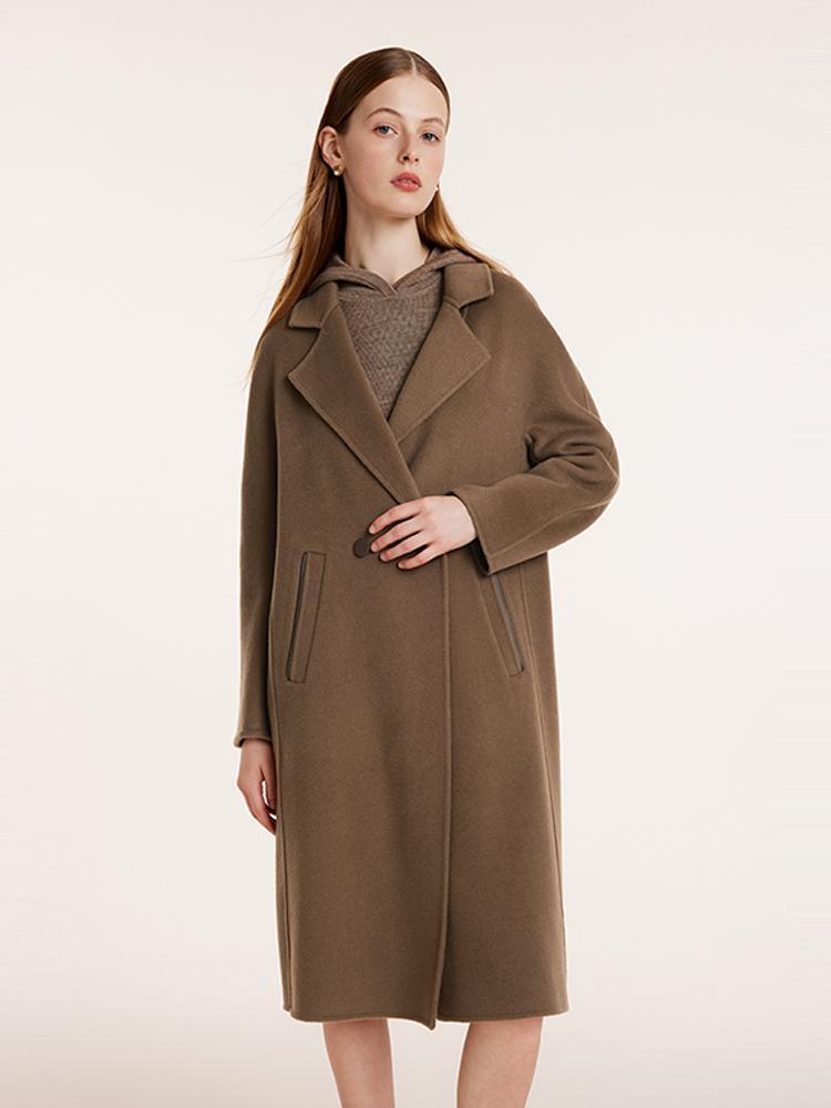 Coffee Tencel Wool Double-Faced Coat GOELIA