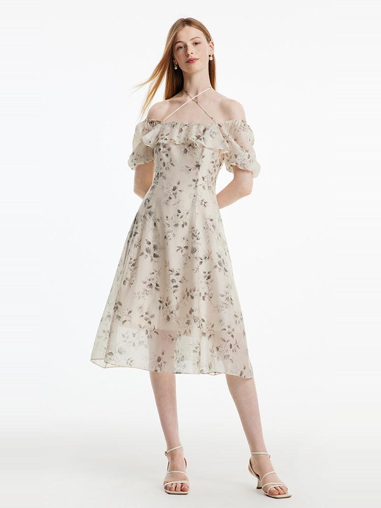 Neckholder-Kleid mit Schnürung und Print 