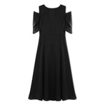Black Triacetate Gathered Waist V-Neck Dress GOELIA