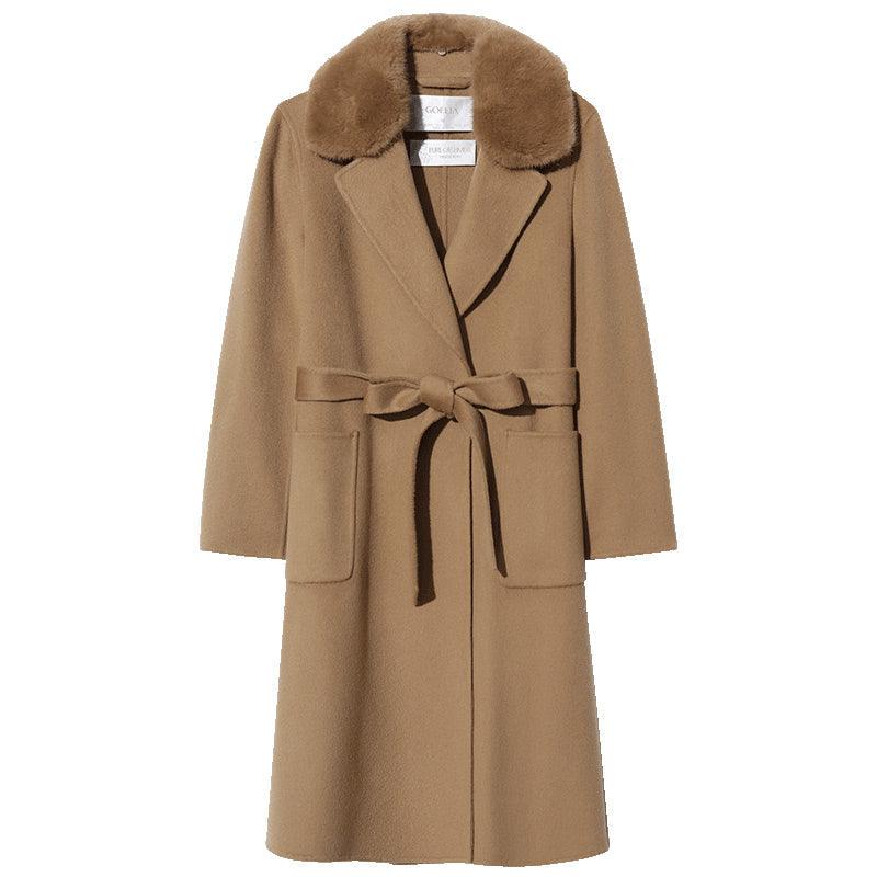 Removable Mink Fur Collar Cashmere Overcoat GOELIA