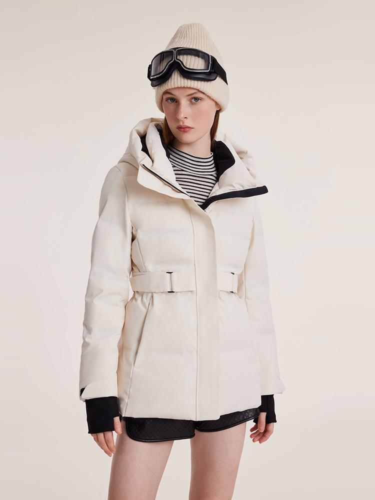 Hooded Gathered Waist Short Goose Down Garment