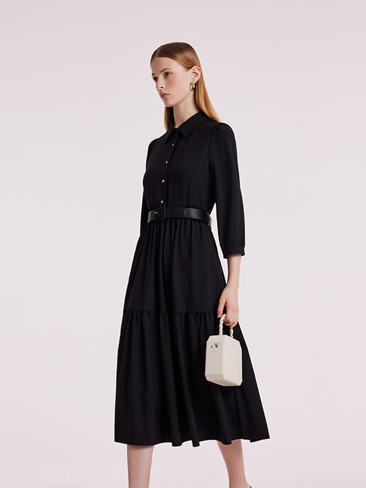 Machine Washable Silk Wool Dress With Belt GOELIA