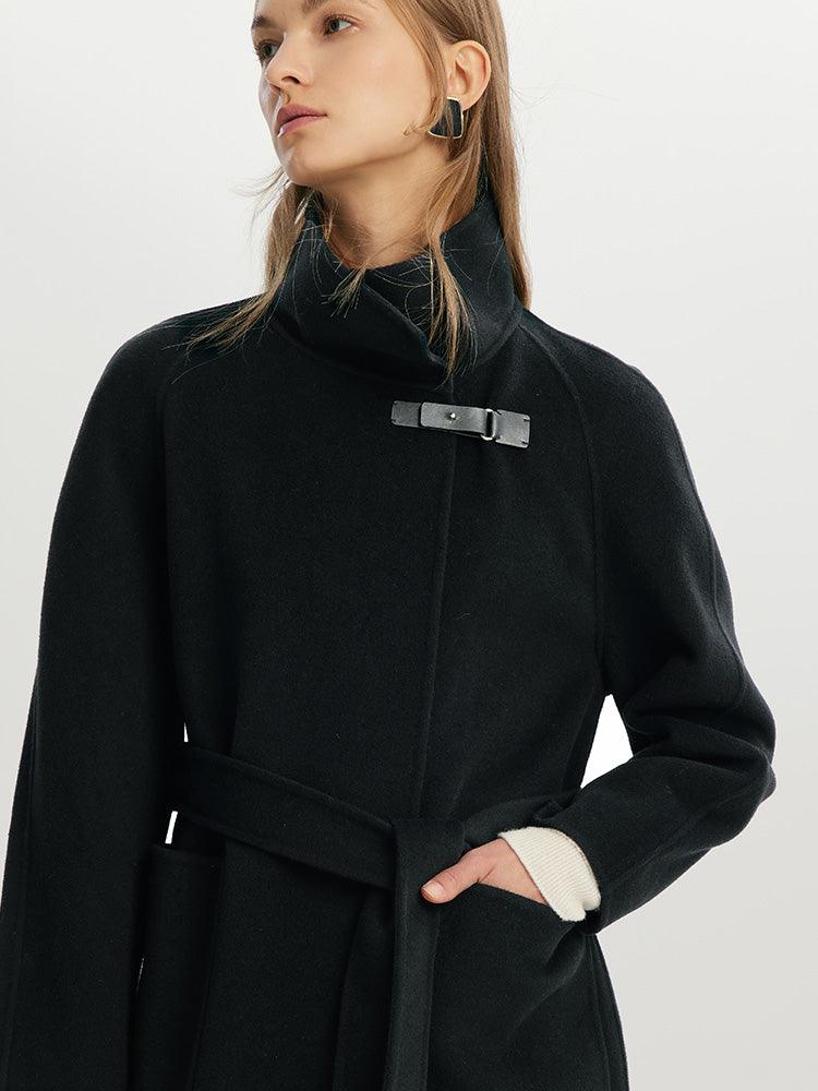 Black Mulberry Silk & Wool Double-Faced Coat GOELIA