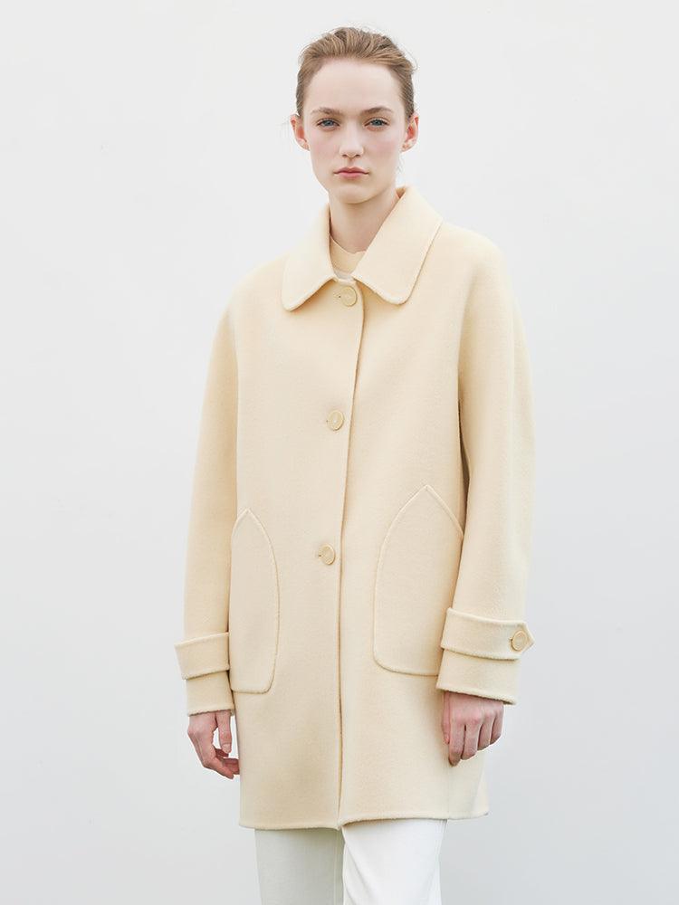 Cream Yellow Mid-length Woolen Coat GOELIA