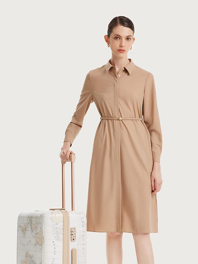 Machine Washable Silk And Woolen Shirt Dress
