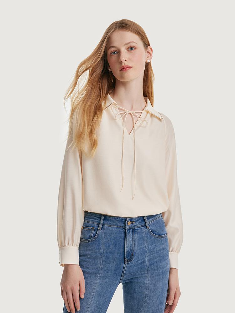 Loose-fitting V-neck Acetate Blouse