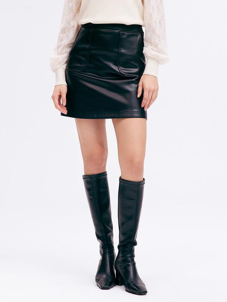 A-shape package hip leather skirt GOELIA