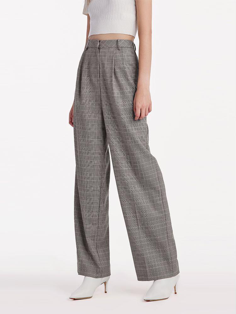 Worsted Wool Plaid Straight Full Length Pants GOELIA