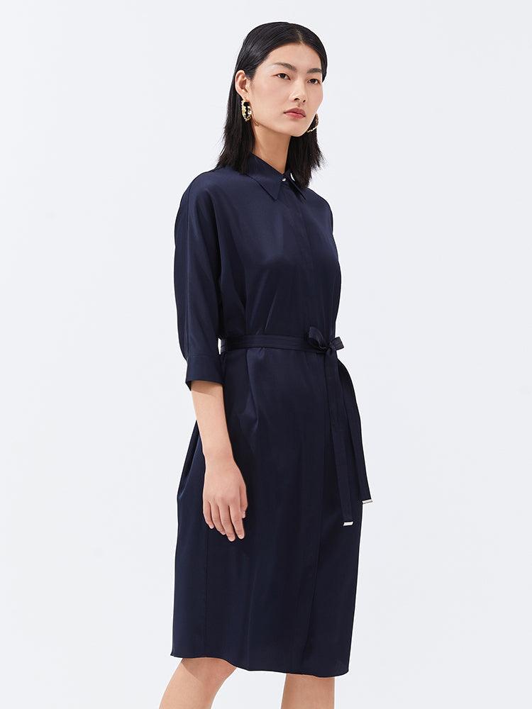 Silk Belted Shirt Dress GOELIA