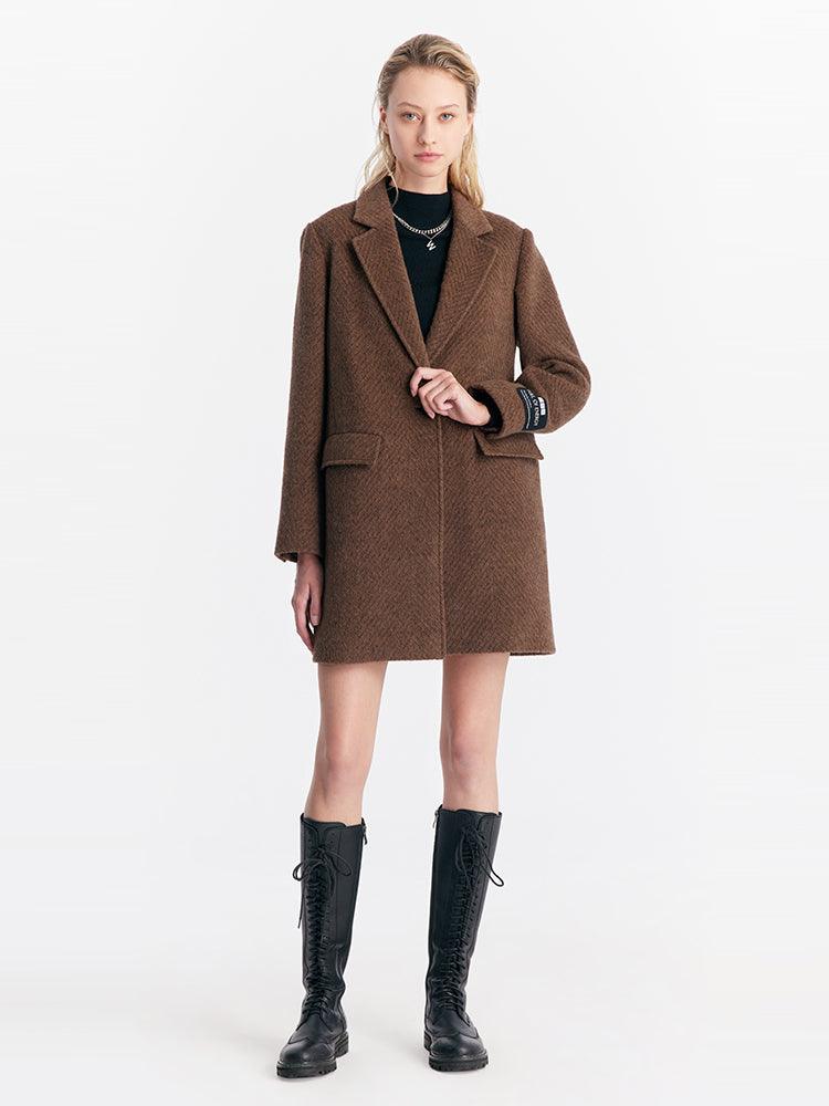 Coffee Brown Wool Slim Coat GOELIA