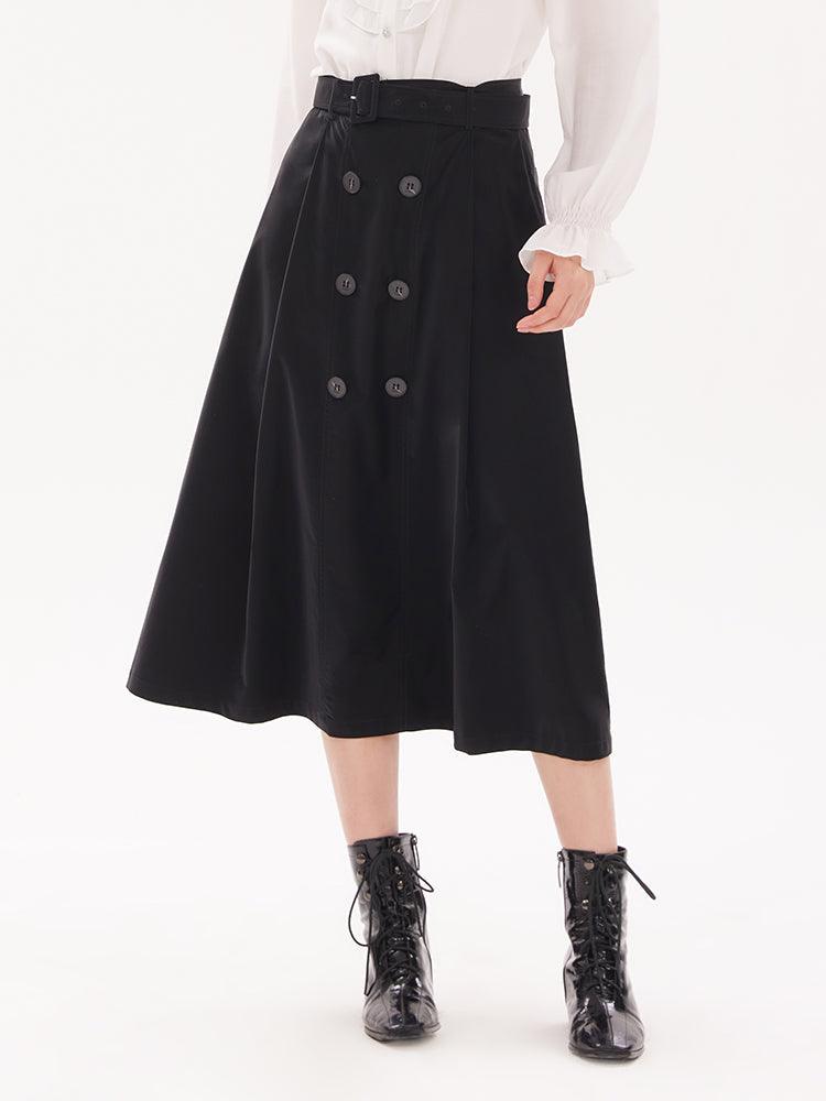 Black Double-Breasted Woven Skirt GOELIA