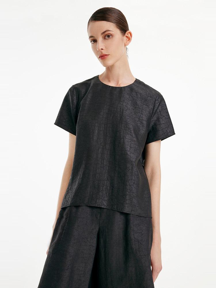 Xiangyun Silk Short Sleeve Woven Top GOELIA