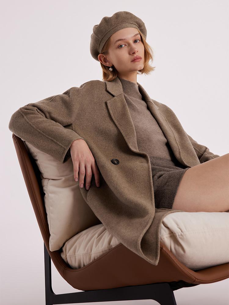 Brown Pure Cashmere Lapel Coat GOELIA