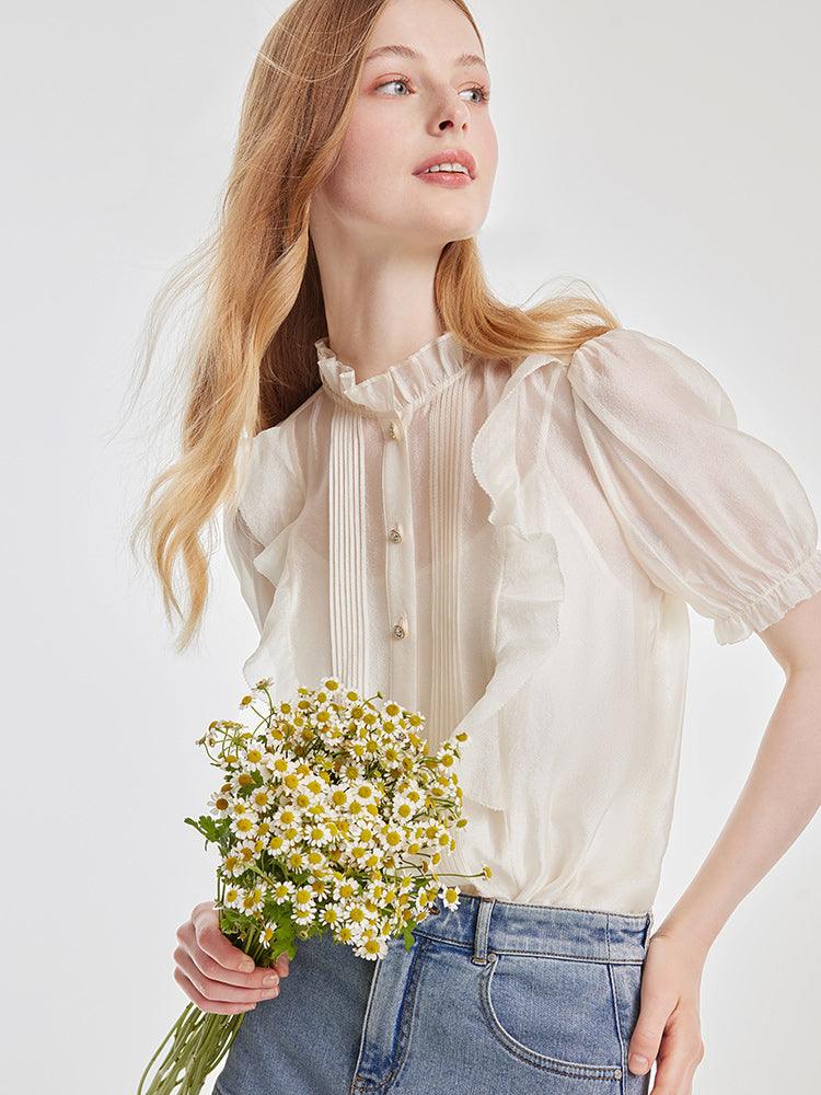 Ruffle Woven Shirt With Camisole Top GOELIA