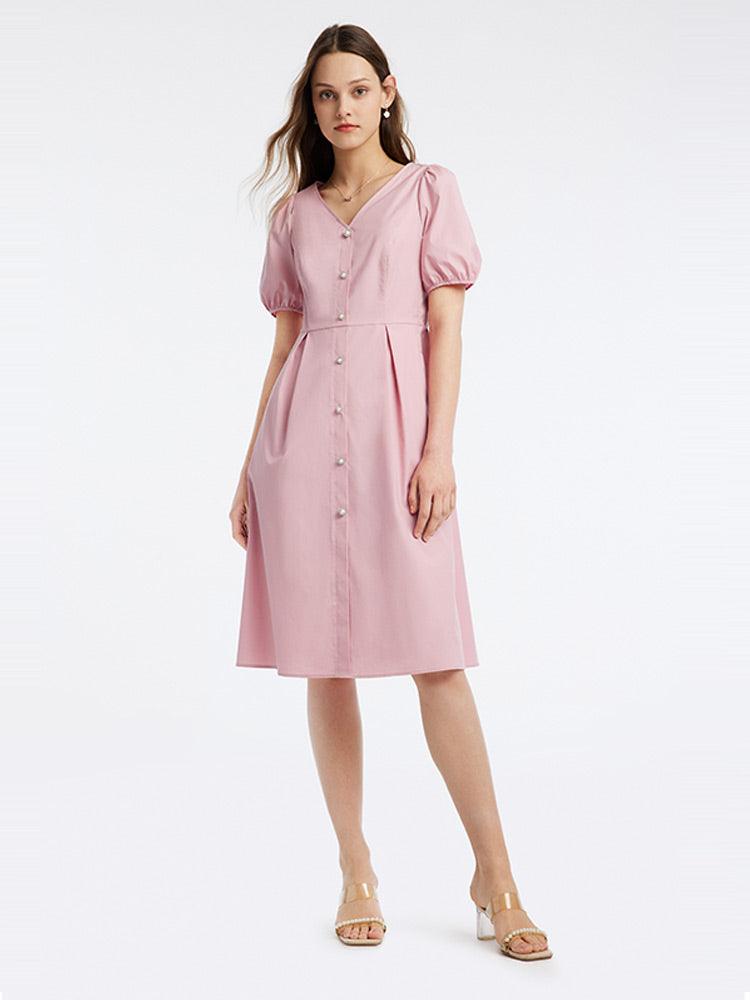 V-neck Bow Waist-skimming Knee-Length Dress GOELIA