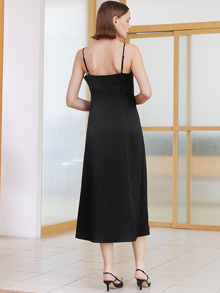 Black Triacetate Smooth Spaghetti Strap Dress GOELIA