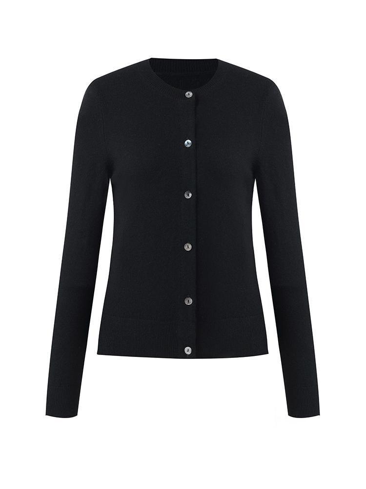 Black Pure Cashmere Round Neck Cardigan GOELIA