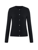 Black Pure Cashmere Round Neck Cardigan GOELIA