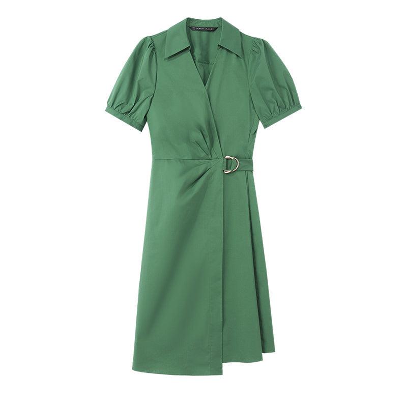 V-Neck Wrap-around Pleated Dress GOELIA