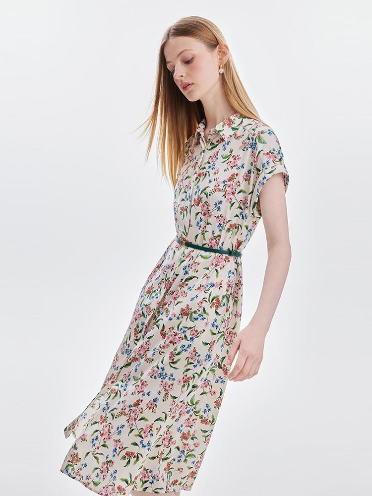 19 Momme Silk Print Dress With Belt GOELIA