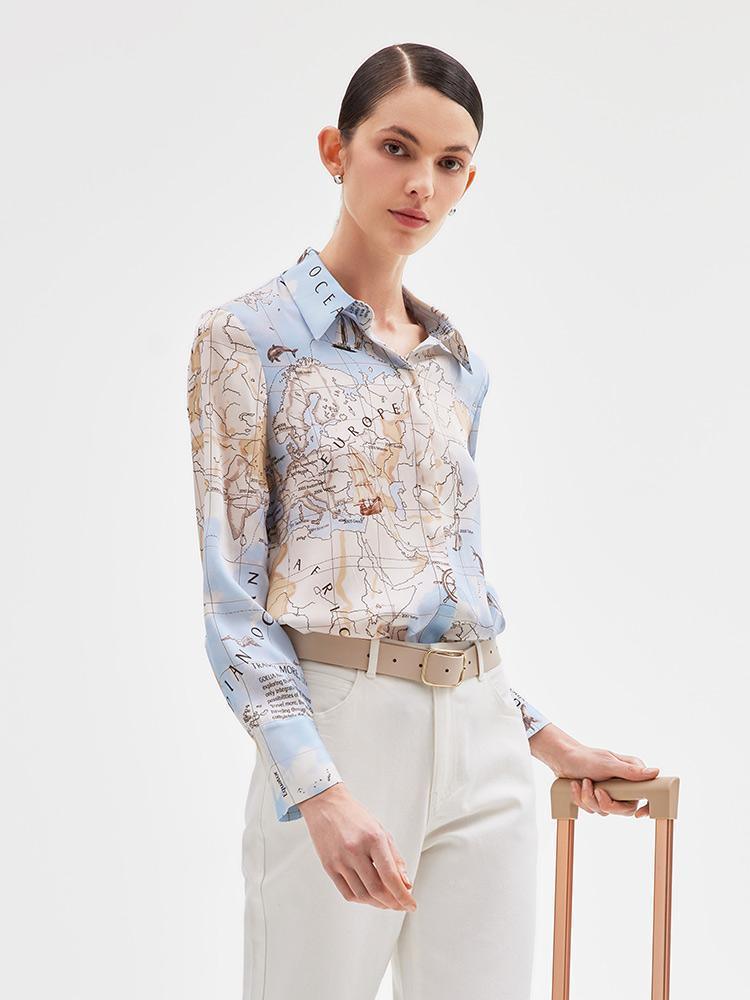 19 Momme Silk Map Printed Shirt GOELIA