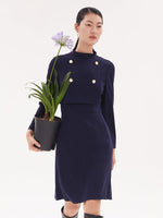 Triacetate Stand Collar Fitted-Waist Dress GOELIA