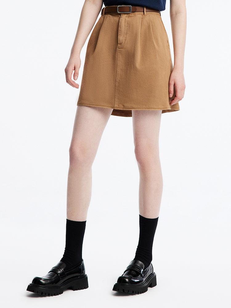 Beige Culotte A-Line Mini Skirt GOELIA