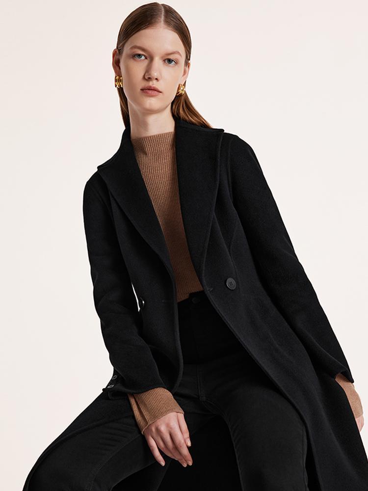 Black Wool And Cashmere Notched Lapel Coat GOELIA