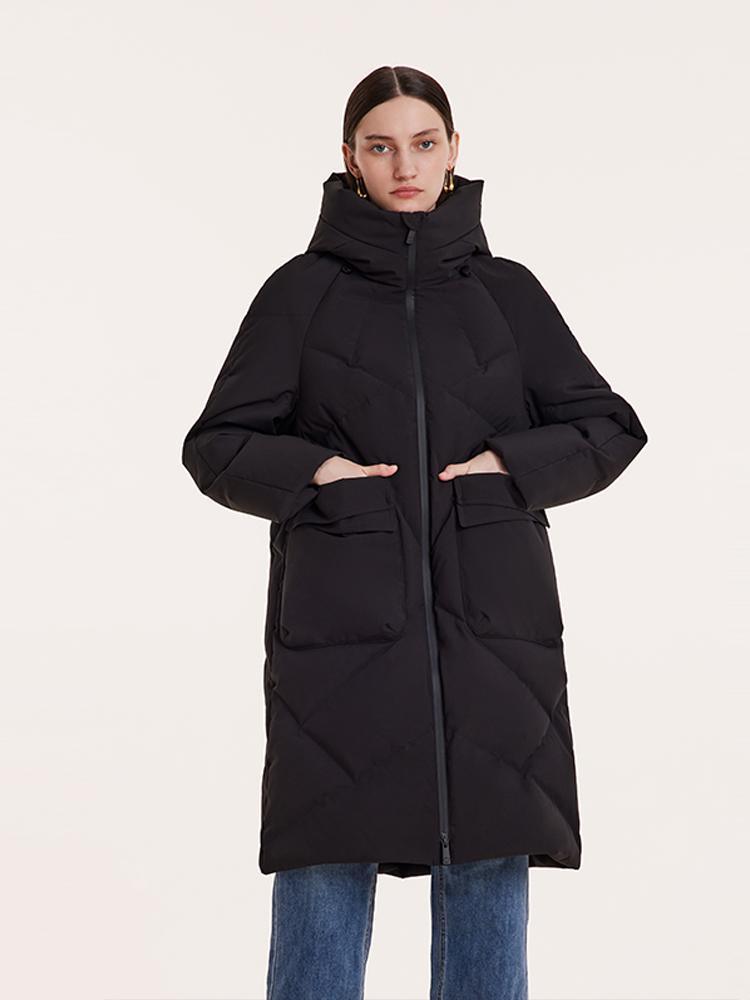 Mid-Length Hooded Stand Collar Goose Down Garment GOELIA