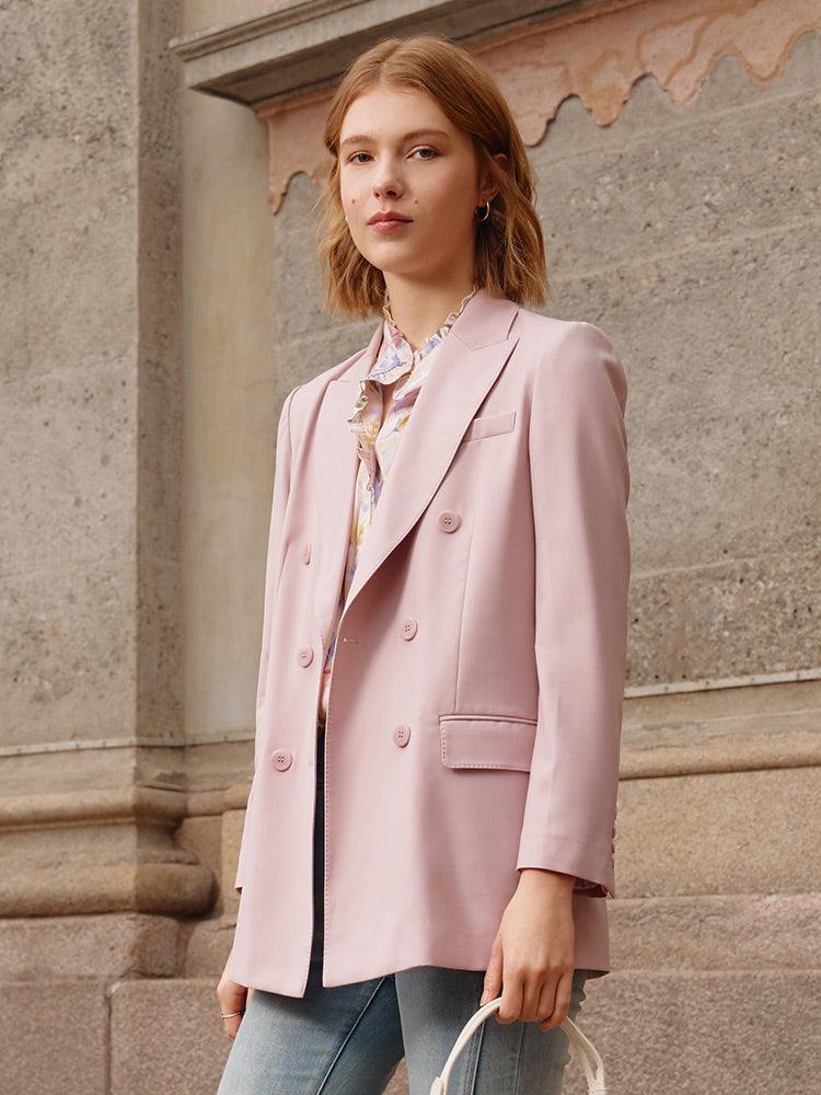 Pink Double-Breasted Worsted Woolen Blazer GOELIA