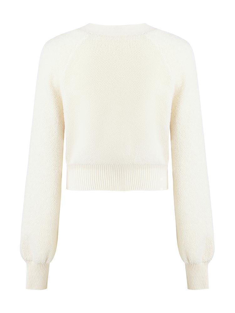 White Wool V-Neck Knit Cropped Cardigan GOELIA