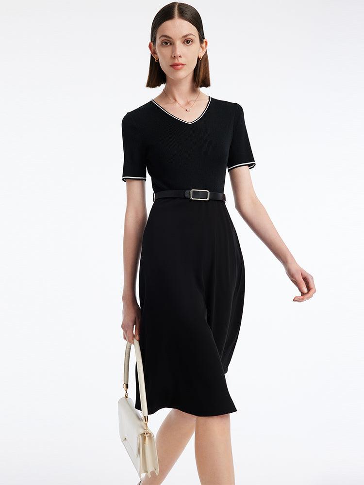 Waist-slimming Acetate Mini Black Dress GOELIA