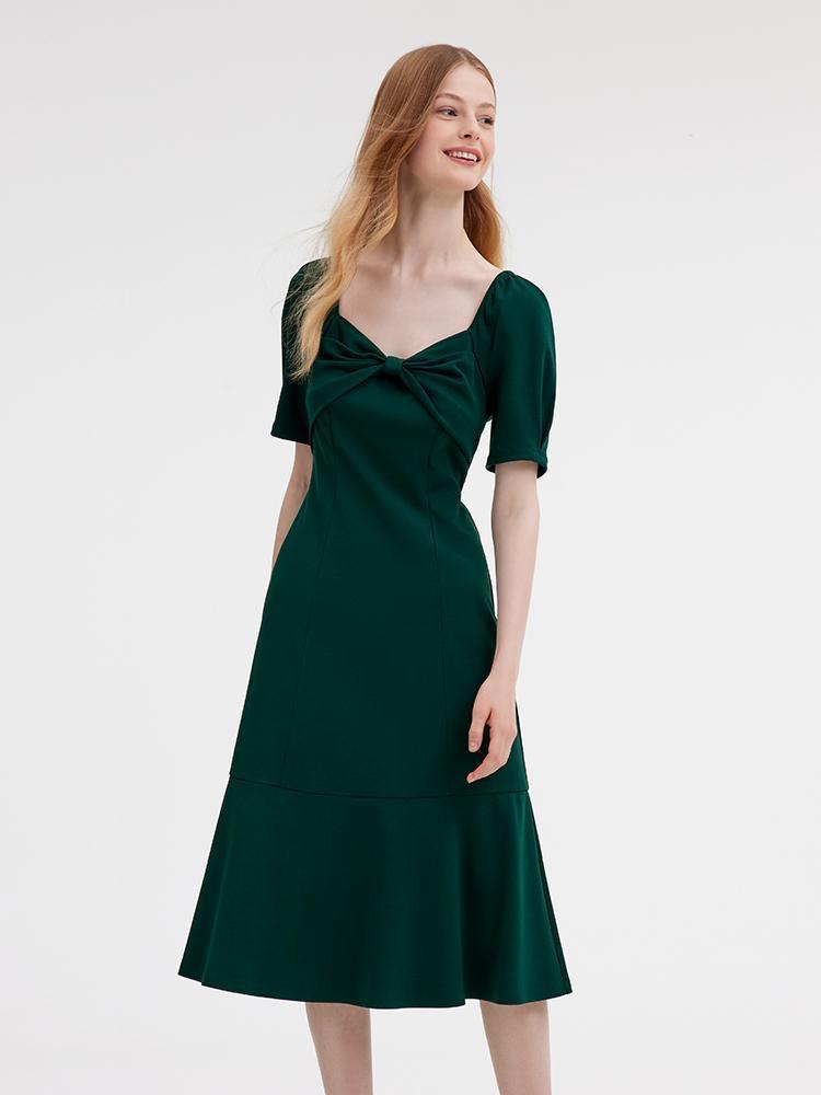 Dark Green Dress With Bow