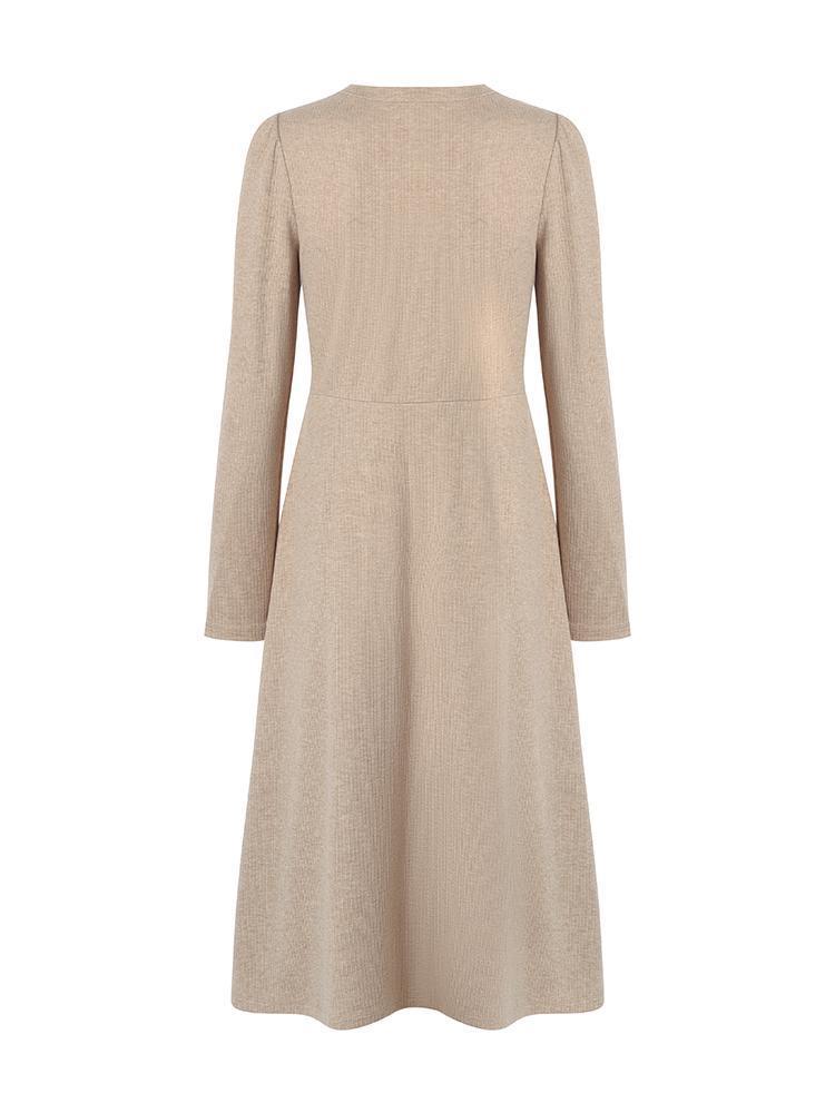 Beige Knit V-Neck Dress GOELIA