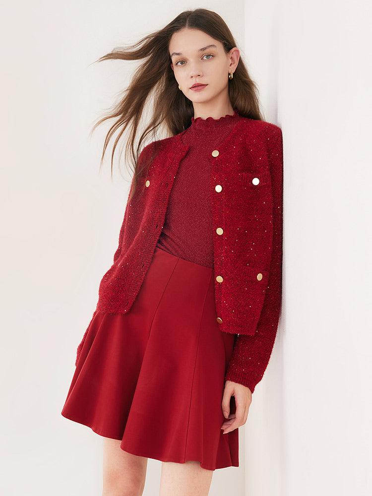 Red Sequins Crop Cardigan GOELIA